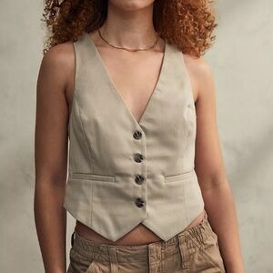Urban Outfitters Women's Button Up Vest Top Size Small Neutral Career Y2K
